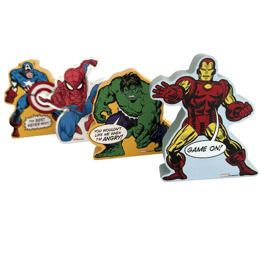 Marvel Shelf Wall Desk Decor 5” Capt America Spiderman Hulk Iron Man Lot of 4